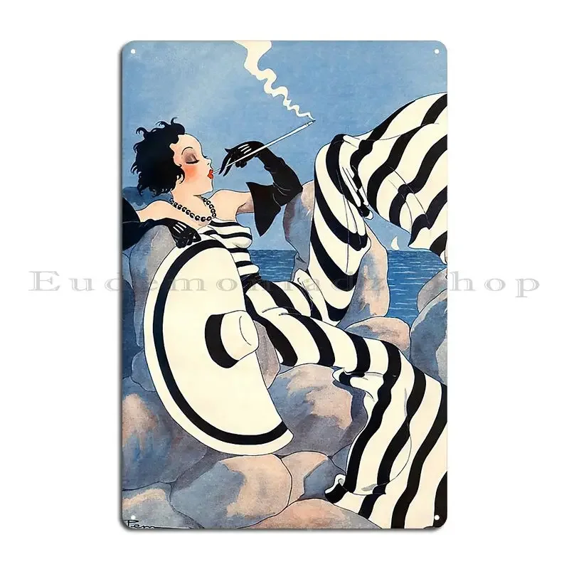 French Art Deco Woman Haute Couture Fashion Metal Plaque Painting Garage Wall Pub Personalized Wall Decor Tin Sign Poster