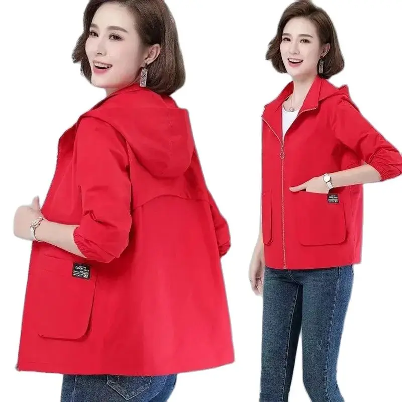 

Women Short Coat Spring And Autumn New 2023 Middle-Aged Mother Trench Coat Casual Jacket Fashion Thin Hooded Coat With Lining