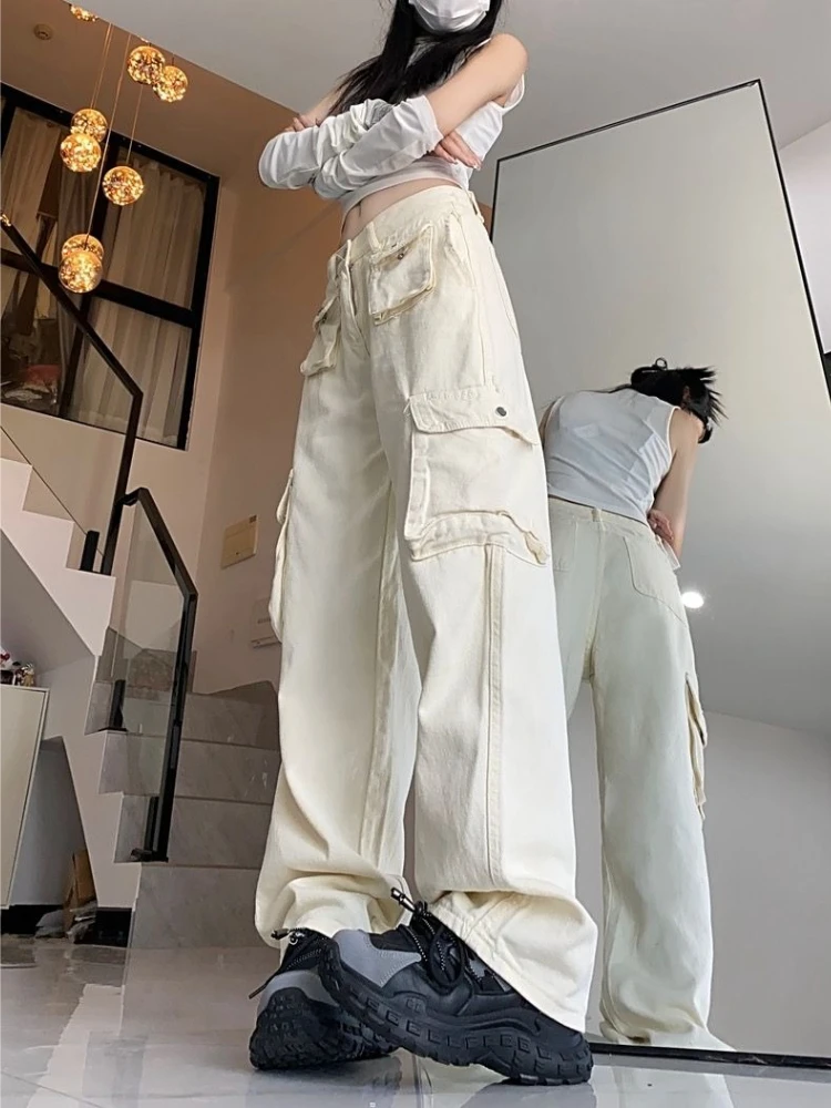 

High-Waist Wide-Leg Workwear Denim Pants for Women Unisex Multi-Pocket Design Slimming Fit New Trendy Unique Style Jeans
