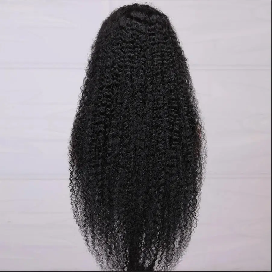 Peruca dianteira longa com renda para mulheres, peruca encaracolada preta natural, pré-arrancada, cabelo macio de bebê, sem cola, 26 in, 180 densidades