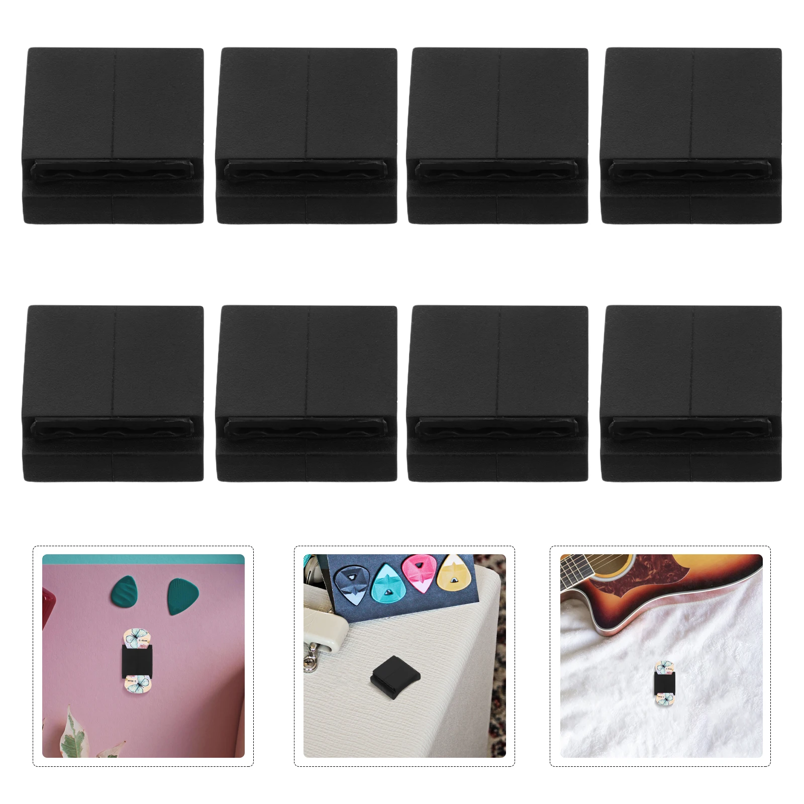 

8pcs Guitar Headstock Pick Holder Black Silicone Bass Ukulele String Instrument Accessories Adjustable Durable Storage Display