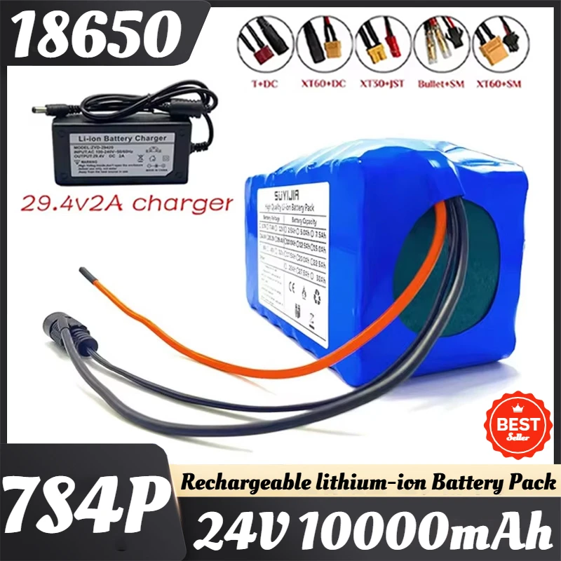 18650 Li-ion Battery Pack 7S4P 24V 10000mAh Built-in BMS Board Golf Carts Sightseeing Cars Electric Motorcycles+29.4V 2A Charger