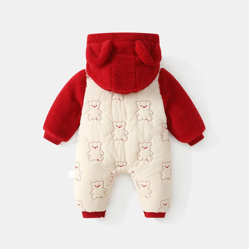 IYEAL Baby New Year's Thick Cotton Romper Baby Boy Girl Jumpsuit Autumn And Winter New Fashion Warm Hooded Jumpsuit