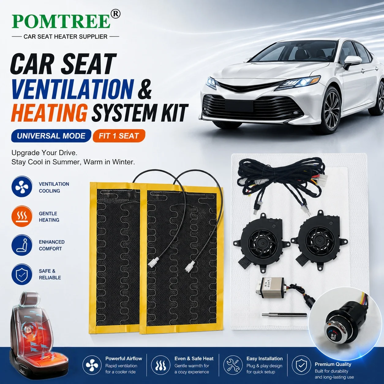 

Universal Built-in Car Seat Ventilation And Heating System Kit Fit 1 Seat, 2 Heating Pads & 2 Fans Suitable For Car Modification