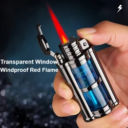 Transparent Warehouse Visual Gas Window Direct Lighter Windproof Red Flame Cycle Inflatable Lighter Charcoal Cigar Barbecue Tool