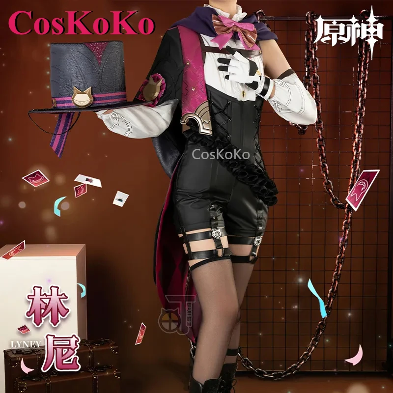 CosKoKo Lyney Cosplay Game Genshin Impact Costume Magician Sweet Lovely Uniform Full Set Halloween Party Role Play Clothing S-XL