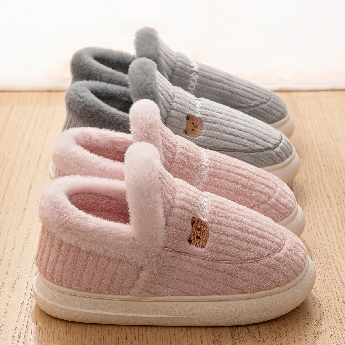 Big Size 48 49 Women Men Winter Autumn Warm Slippers Thick Plush Platform Furry Slides Soft Non Slip Flats Bedroom Couples Shoes