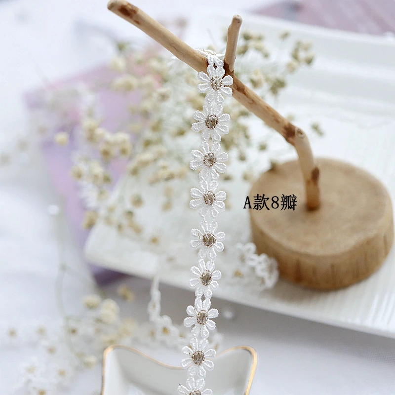 1.1/1.5CM Wide Gold Daisy Embroidery Lace Trim for Fringes Collar Party Dress Clothes Ribbon Fabric Sewing Accessories Materials