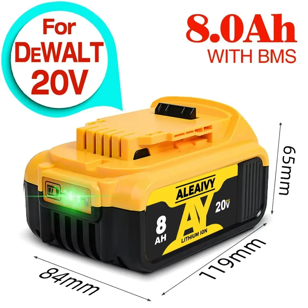 ALEAIVY BATTERY For Dewalt DCB200 20V 8.0AH/6.0Ah/5.0Ah Replacement Battery Compatible with 18V/20V Tools Battery+charger