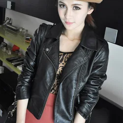 Pu Leather Jacket Women Fashion Bright Colors Black Motorcycle Coat Short Faux Leather Biker Jacket Soft Jacket Female Black