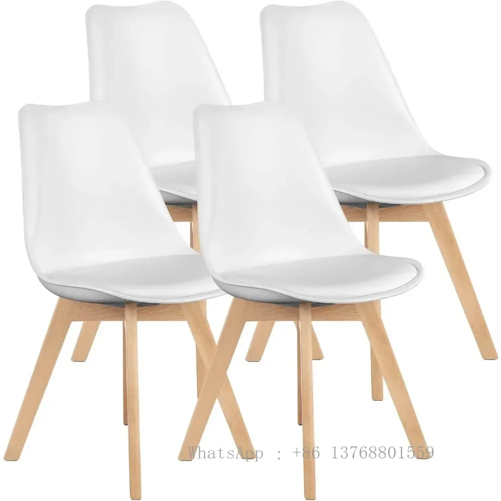 Dining Chairs Set of 4, Mid-Century Modern Dining Chairs with Wood Legs and PU Leather Cushion