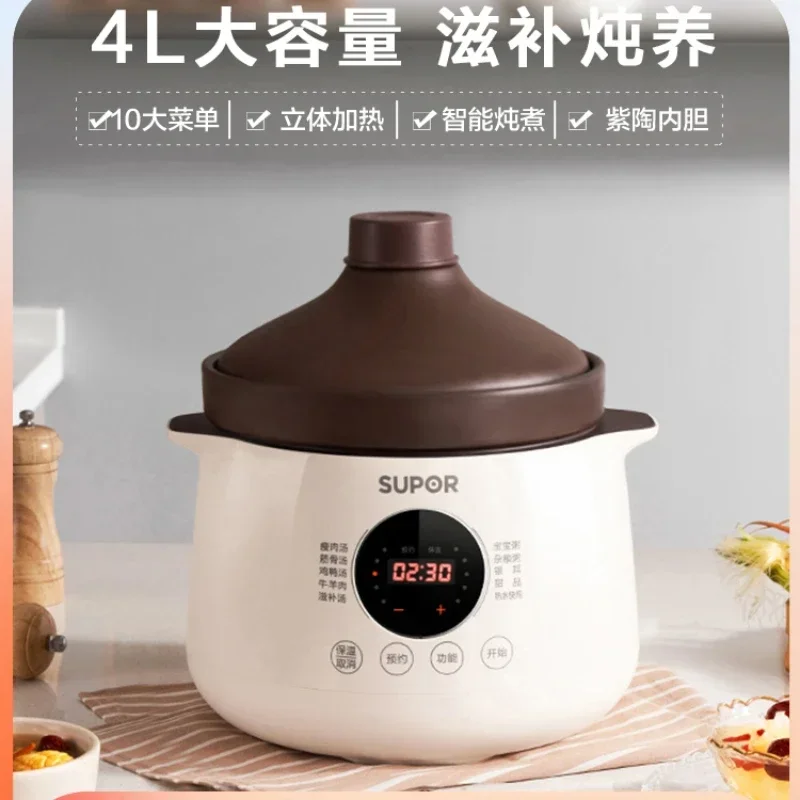 220V Multifunctional Electric Stewpot with Purple Clay Ceramic Pot for Soup and Congee