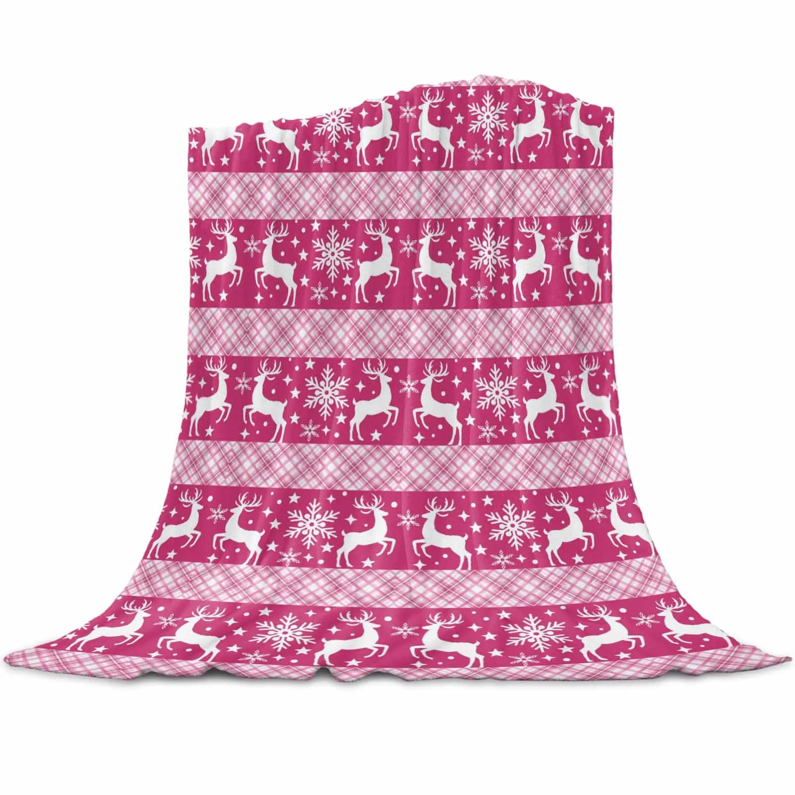 

Christmas Pink Plaid Deer Snowflake Throws Blankets for Sofa Bed Winter Soft Plush Warm Family Friends Holiday Gifts