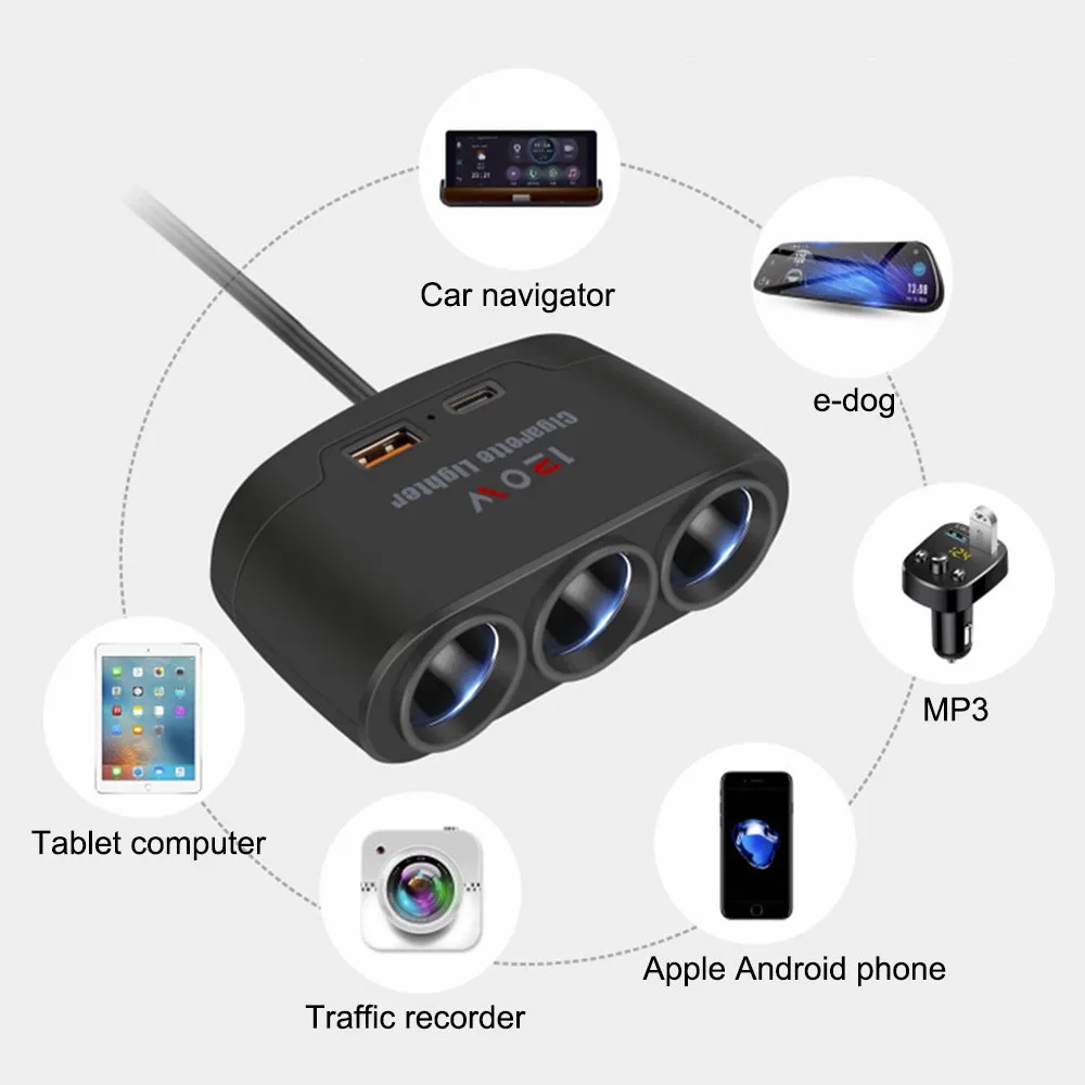 Adaptador de cargador de coche con enchufe USB Dual multifuncional 3 en 1, accesorios para coche, carga rápida 120W 12V 24V para teléfono, divisor de IPad