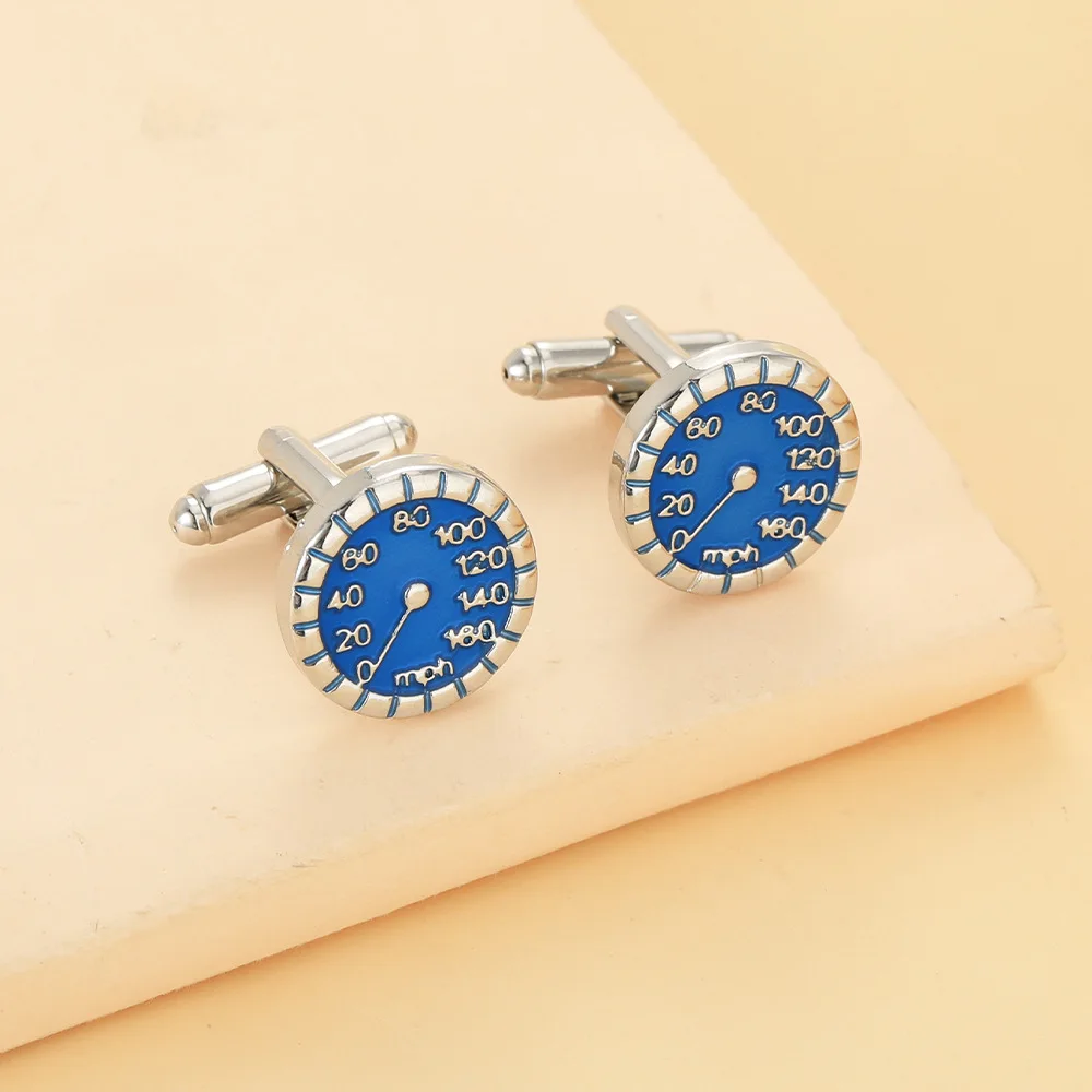 Gemelos redondos azules Velocímetro de coche creativo Velocidad ​ ​ tachuelas con mangas de esfera, decoración versátil de puño de camisa de traje de alta gama