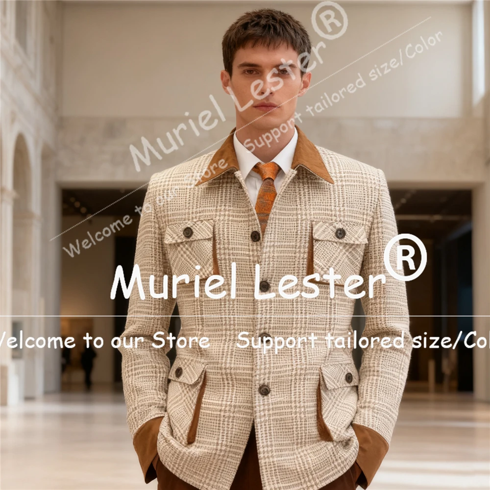 

Classic Plaid Men Suit Jackets Outfits 1 Piece Single Breasted Houndstooth Blazer Customized Man Business Safari Style Coat 2026