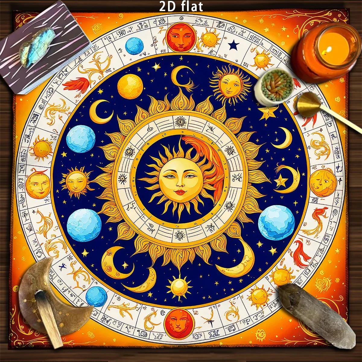 Seven Celestial Body Moon Phase Starry Tarot Tablecloth Mat Vibrant Spiritual Altar Cloth Divination Prediction Games Home Decor