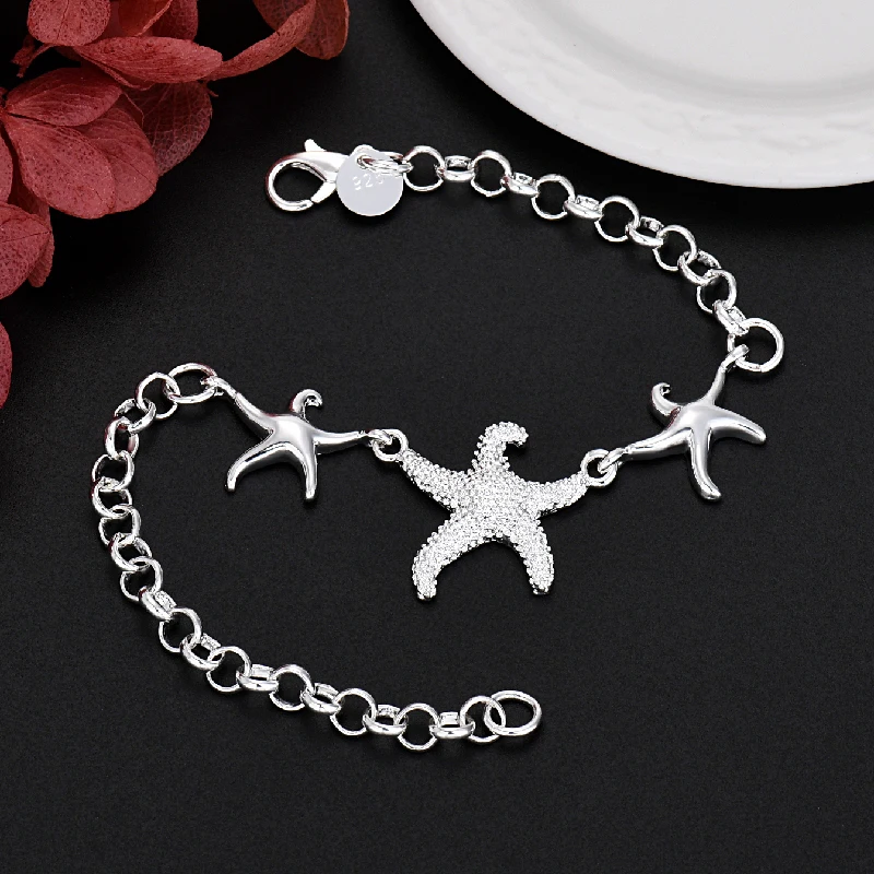 High-quality 925 Sterling Silver Creative Starfish Bracelets for Women Fashion Party Wedding Engagement Jewelry Couple Gifts