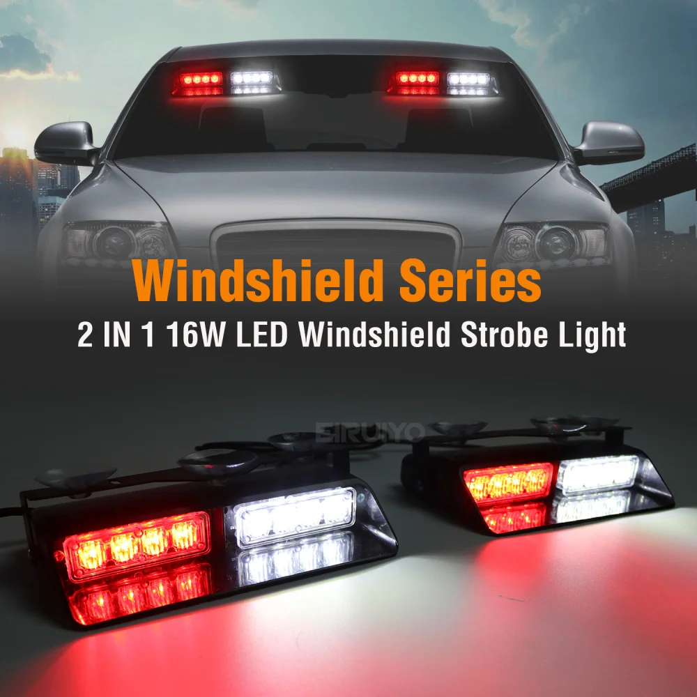 2 in 1 Yellow Red Blue Car Emergency Strobe Light LED Police Lights Hazard Warning Flashing Safety Front/Rear Windshield Lamps