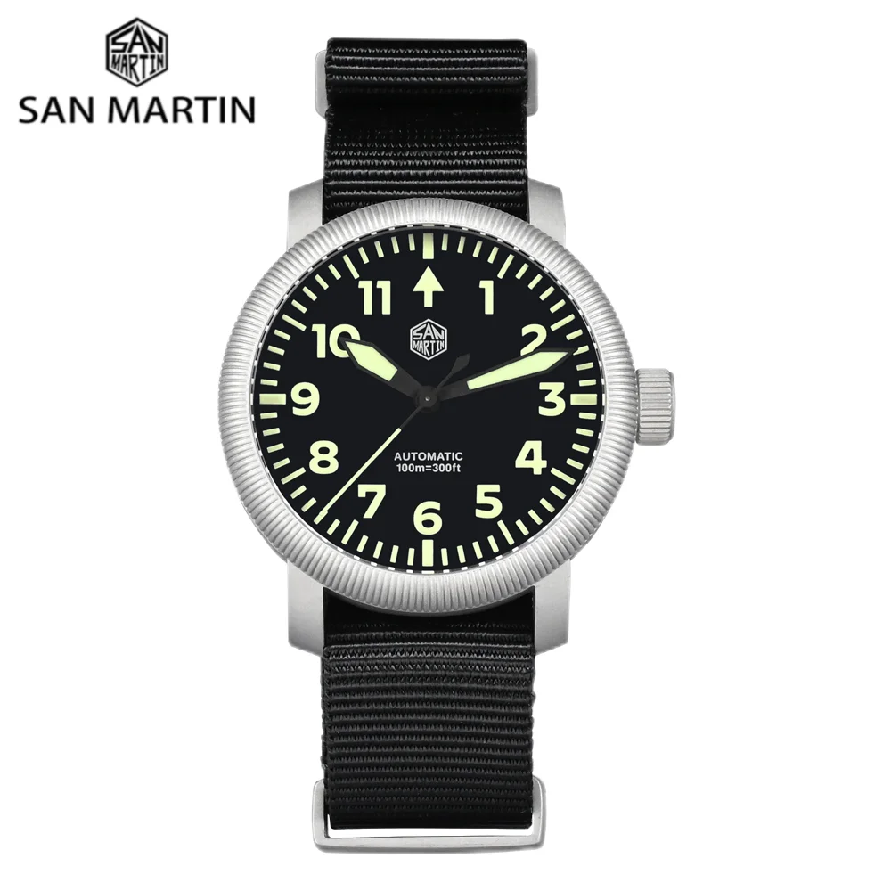 

San Martin 40mm Retro Coin Bezel Pilot Watch YN55 Self Winding Wristwatch C3 Luminous 10Bar Waterproof Reloj Automático SN0143