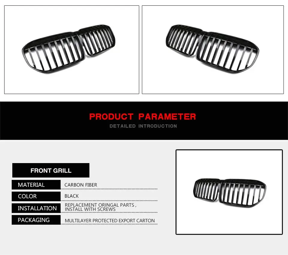 2019-2022 forBMW G11 G12 Single Line Gloss Black Carbon Fiber Grille 3