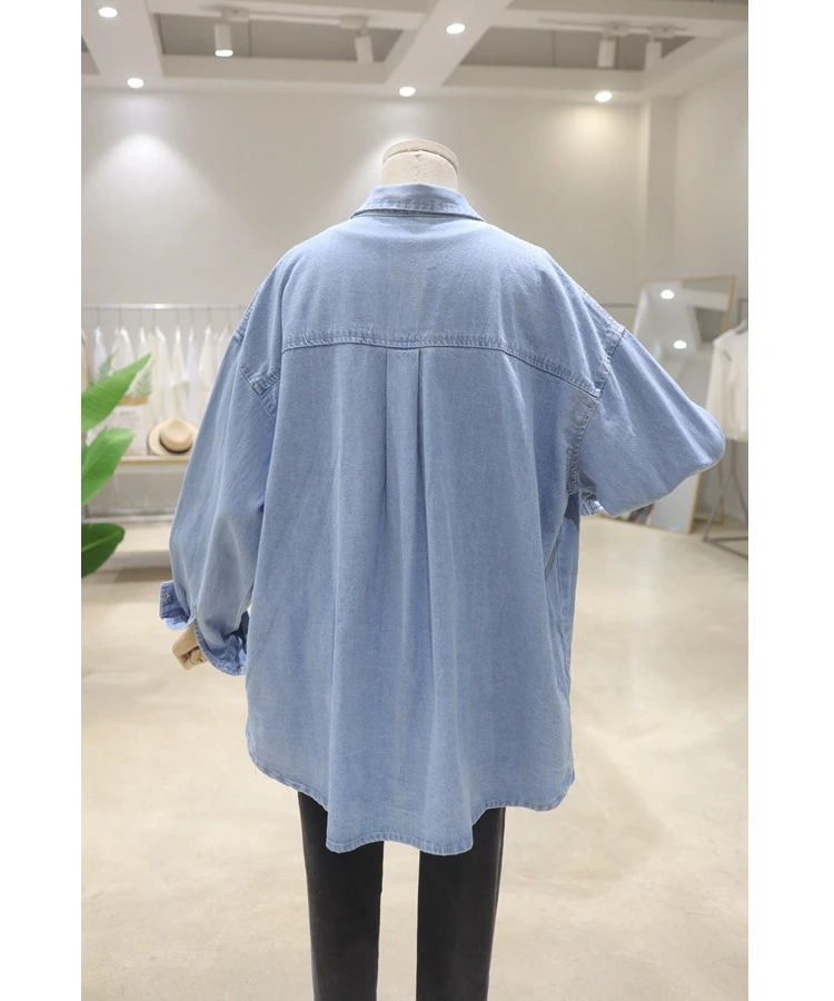 Fashion Women's All-Match Single-Breasted Shirt 2024 Women's Spring New Loose Slimming Mid-Length Long Sleeve Denim Shirts