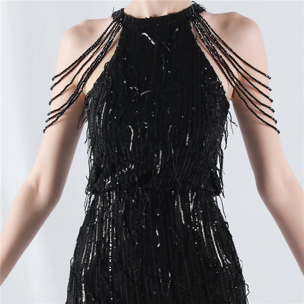 DEERVEADO Women's Mermaid Sequins Beaded Short Evening Dresses Elegant Cocktail Party Dresses with Tassel Formal Dress Gala image 4