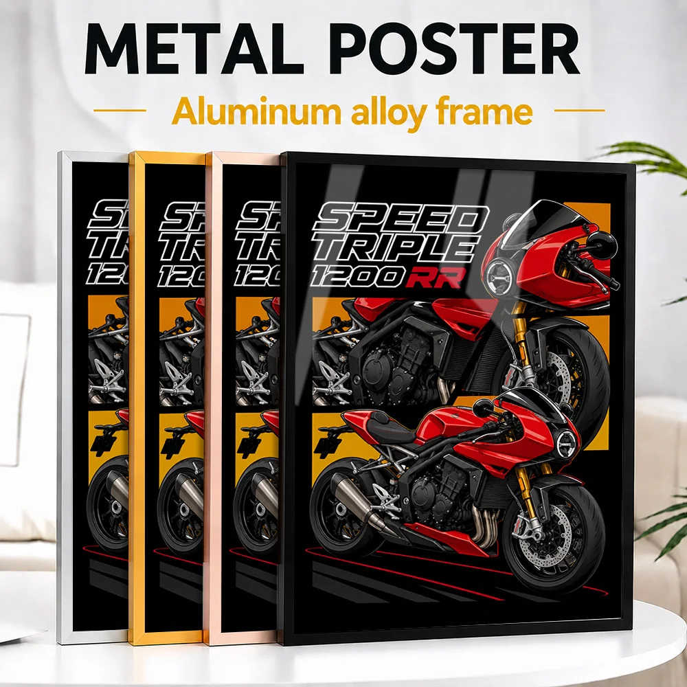 British Speed Triple 1200 RR Red Hopper Motorcycle Framed Metal Poster Personalized Track Spirit Wall Art Ideal For Home Office