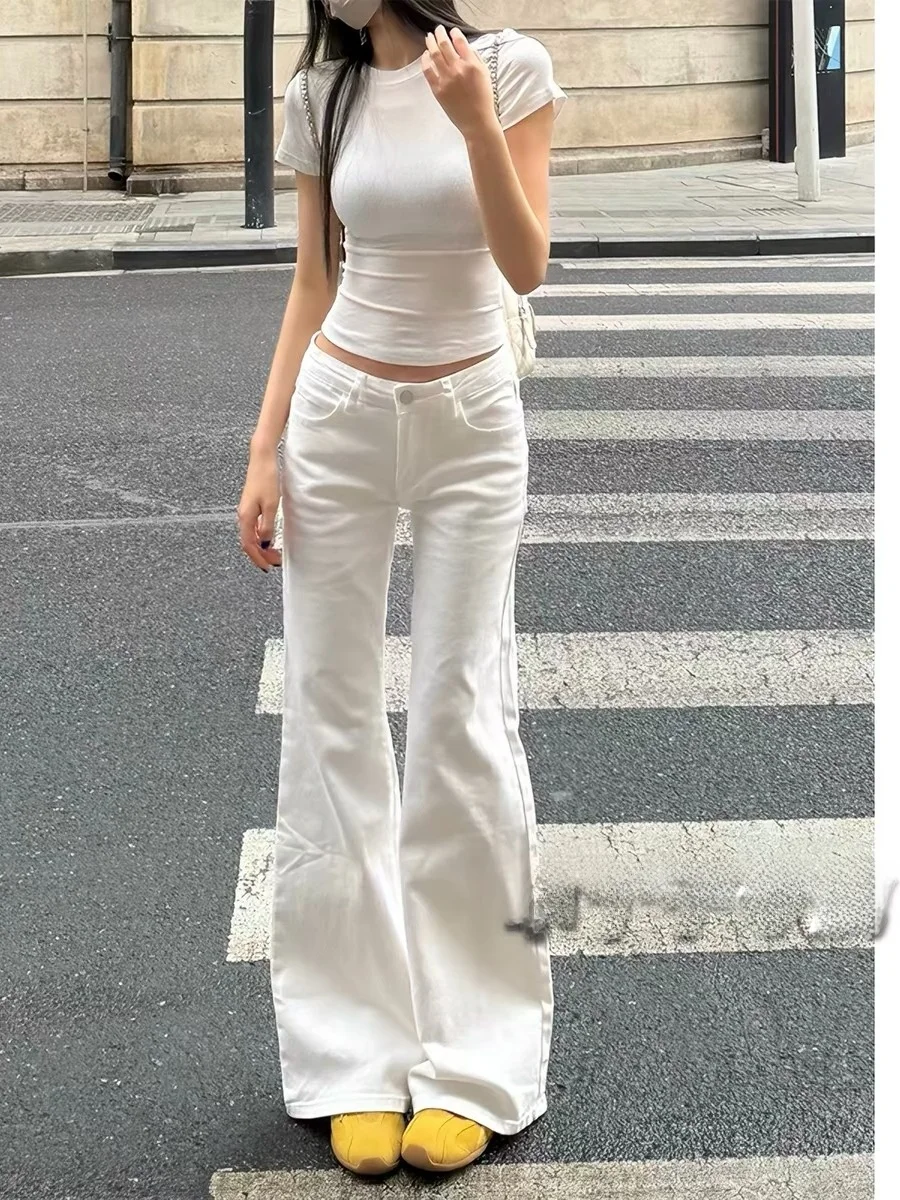 Dopamine White Micro Flared Pants Slimming Non-Matching Leggings for Junior And Senior High School Students Versatile Long Pants
