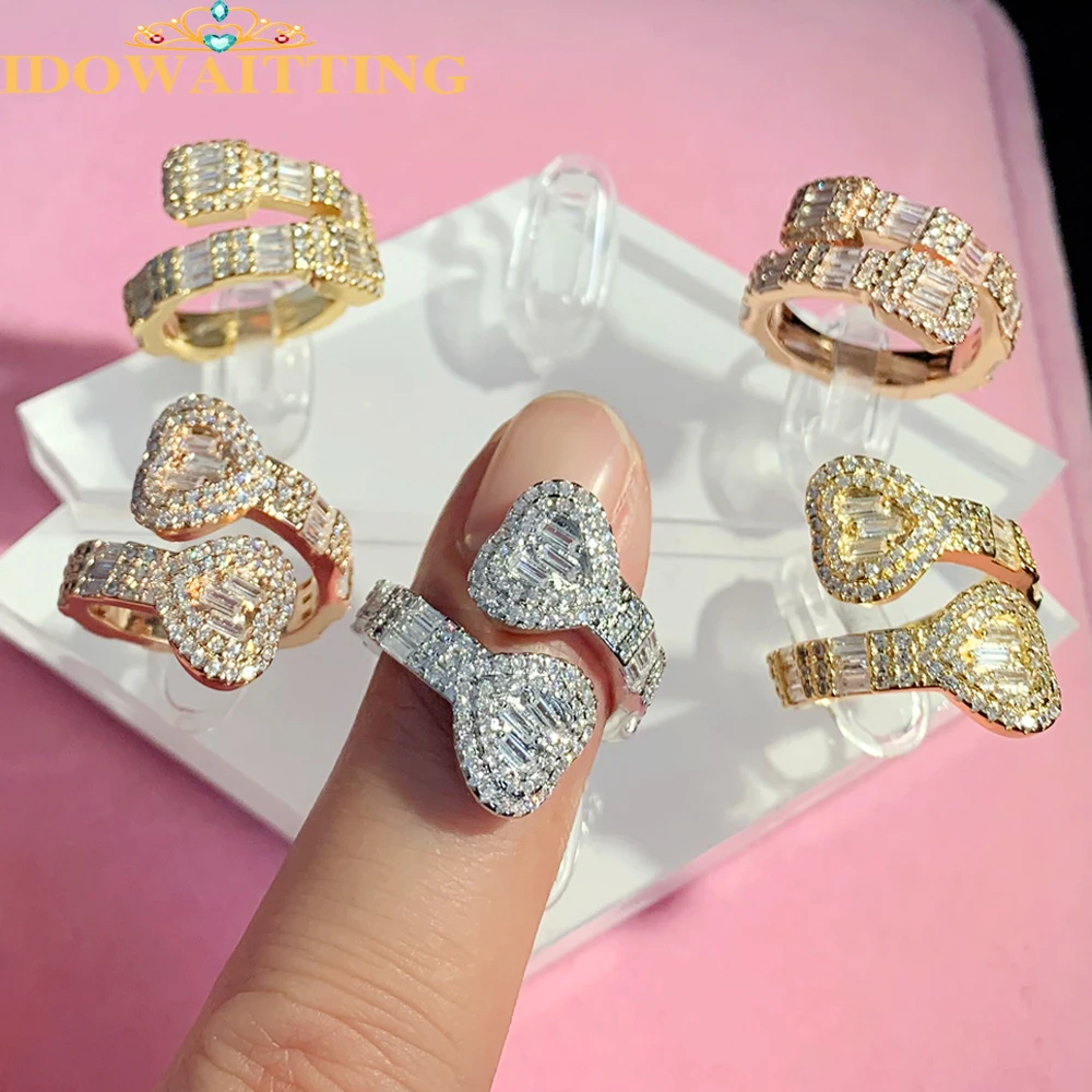 Full Paved Bling Cubic Zirconia Open Heart Rings Iced Out CZ Double Heart Staple Charm Adjusted Hip Hop Finger Jewelry For Women