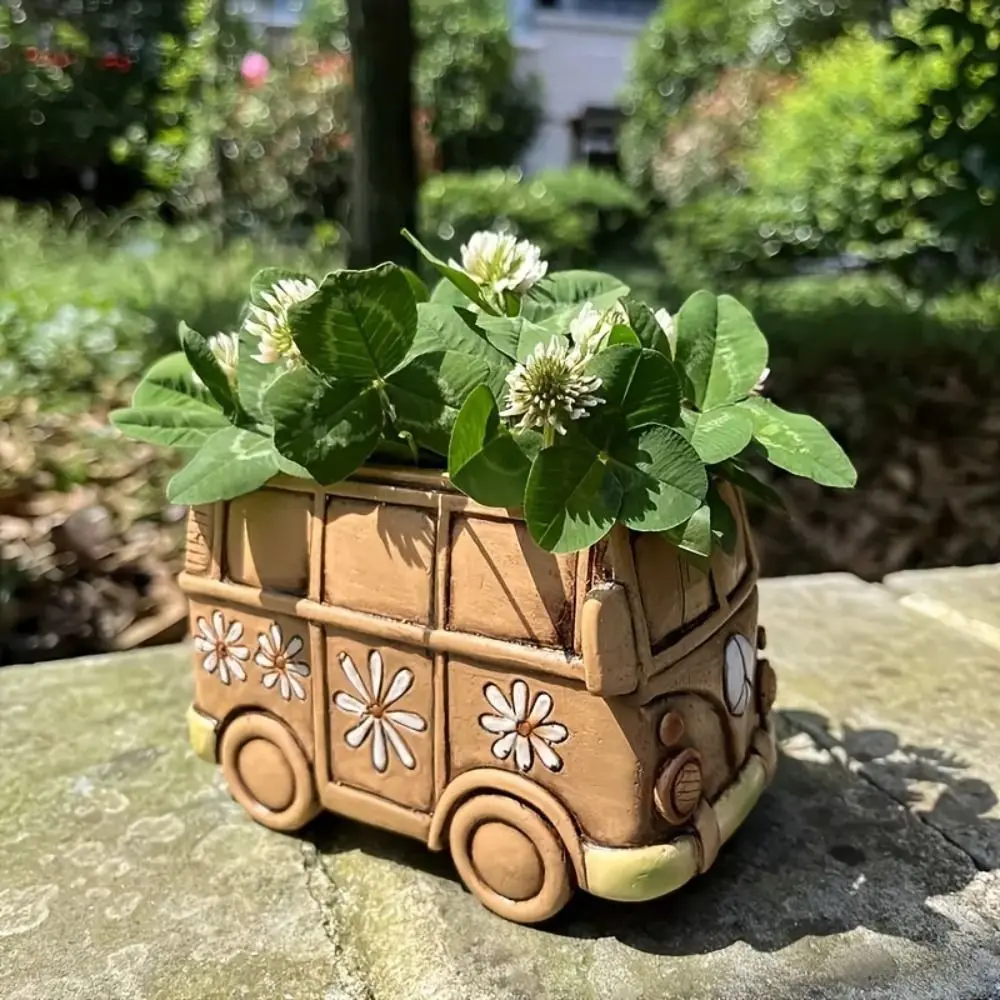 

Desktop Ornament Resin Bus Flower Pot Vintage Cartoon Car Plant Pot Creative Personality Flower Arrangement Container Balcony