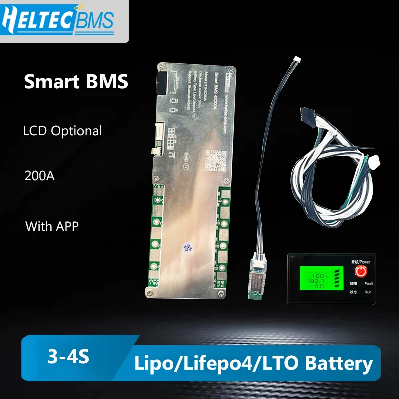 

4S Heltec 12 В Smart BMS 3S, для литийионных, литий-железо-фосфатных аккумуляторов 12 В, 50 А, 100 А, 200 А, балансирующее приложение с ЖК-дисплеем, разъем RS485