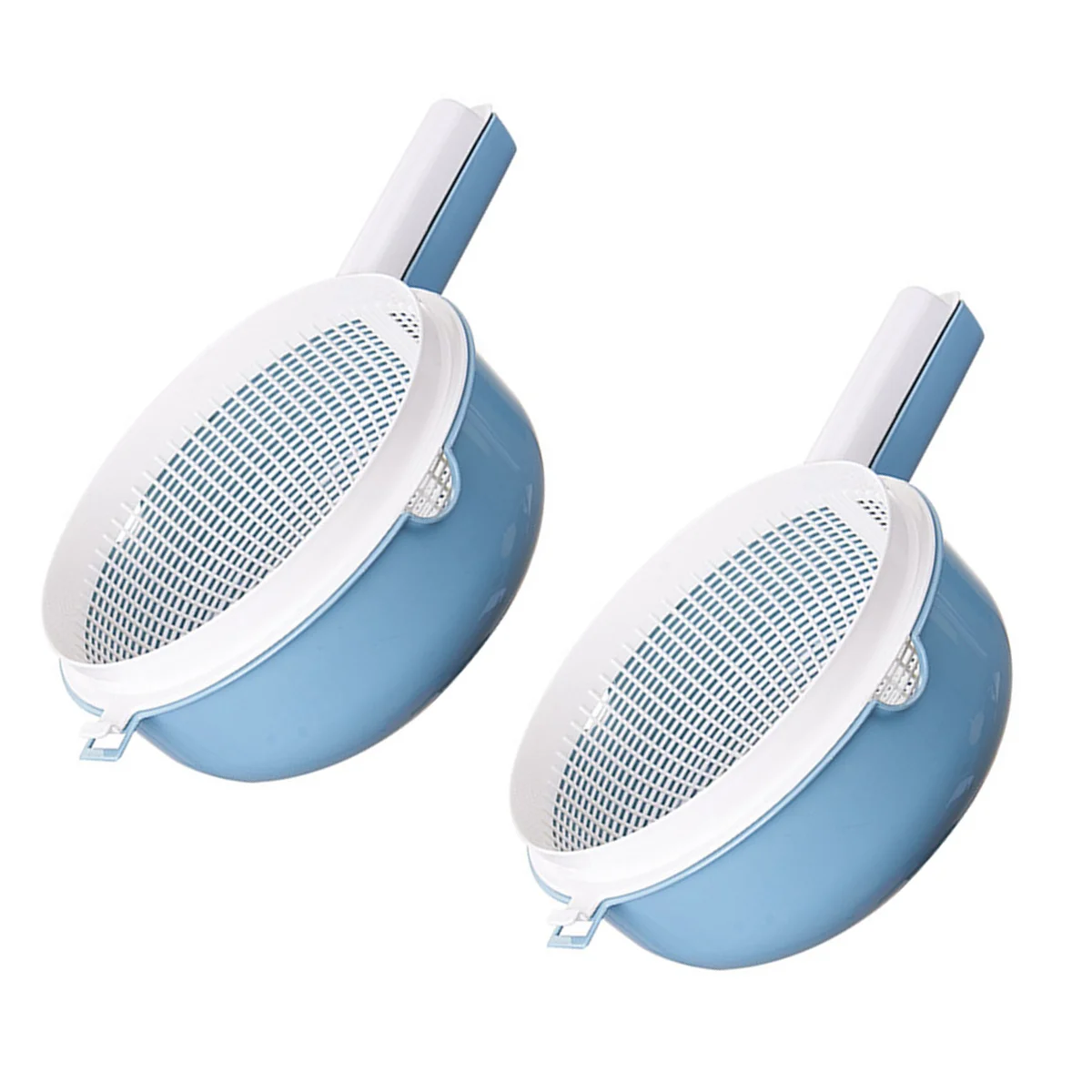 

2pcs Drain Basket With Cover Double Layer Plastic Washing Filter Strainer For Fruit Vegetable Rice Kitchen Storage Organizer