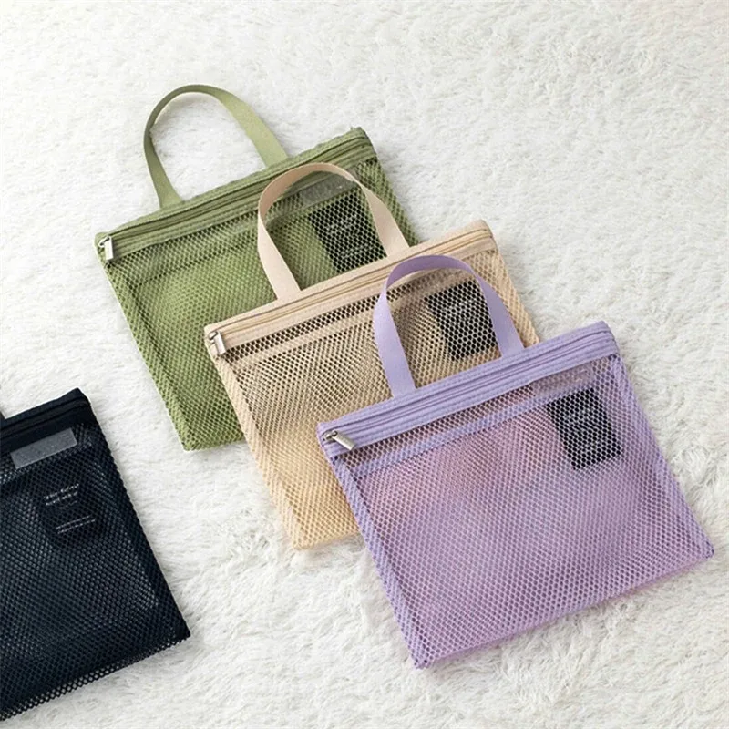 

1-2PCS Hollowed Out Simple Portable Mesh Travel High-Capacity Wash Bag Student Hand-Held Makeup Bag Miscellaneous Storage Bag