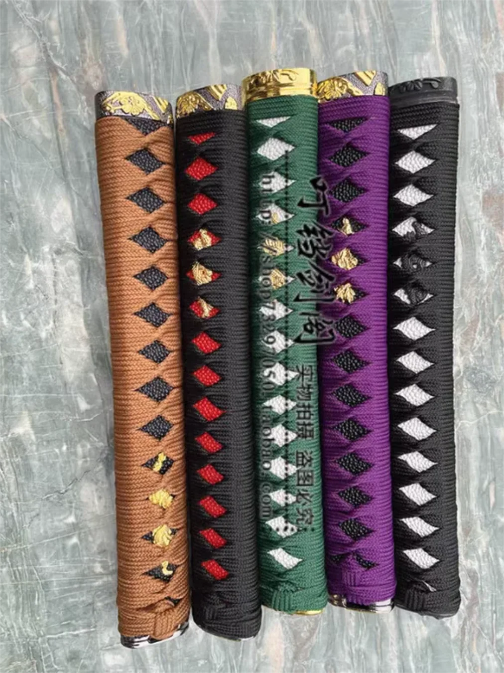 Empuñadura completa de mango japonés Katana Tsuka, accesorios de aleación, cuerda Maki de seda, piel de Rayskin, 26cm