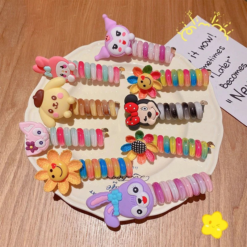 Baby Hair Accessories Cartoon Telephone Line Hair Loop High Horsetail Head Rope Colorful Elastic Bands Flower Girls Headdress