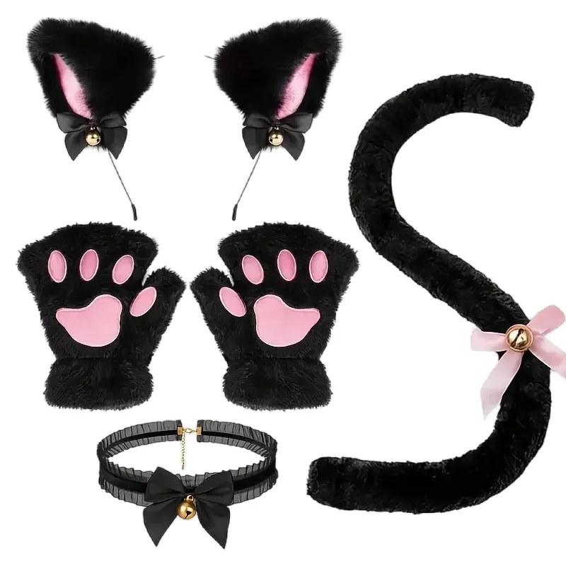Accessoires de Cosplay de chat mignon, accessoires de Costume de demoiselle d'honneur, oreilles de chat, bandeau de cheveux, queue de pattes, ras du cou Sexy, ensemble de 4 pièces, déguisement d'halloween pour femmes