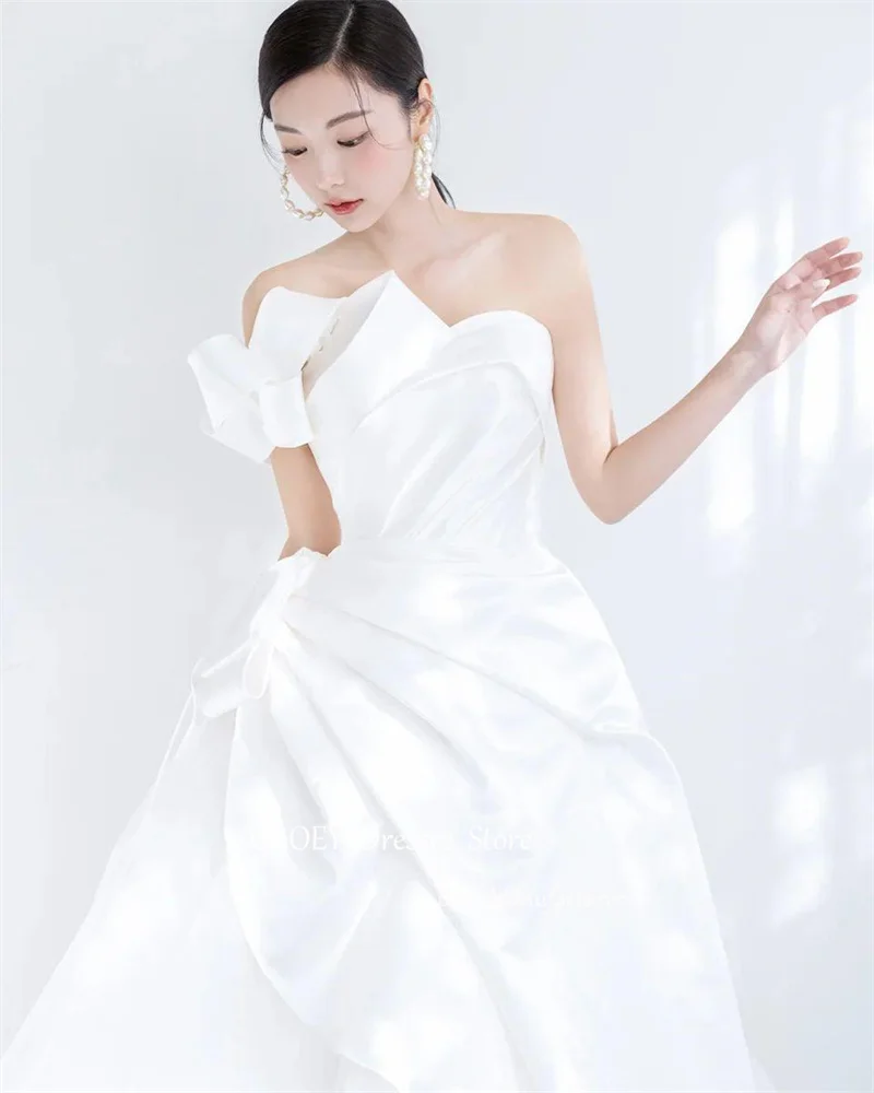 OLOEY ออกแบบใหม่ Strapless Pleats ชุดแต่งงานสายเกาหลีถ่ายภาพ Strapless Tulle ชุดเจ้าสาวรัดตัวกลับ 2025