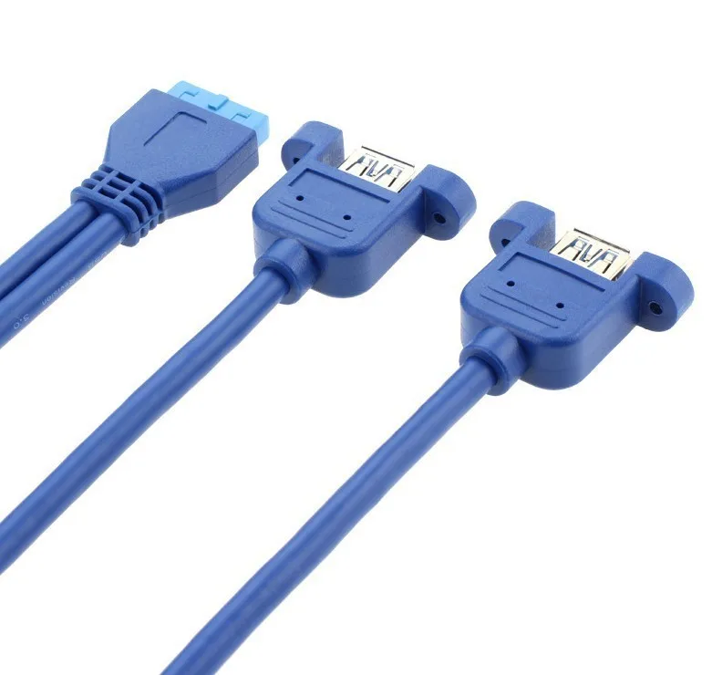 Main Board 20pin To Double USB 3.0 Type A Female IDC Extension Cable with Ears Chassis Rear PCI Baffle Cable Computer