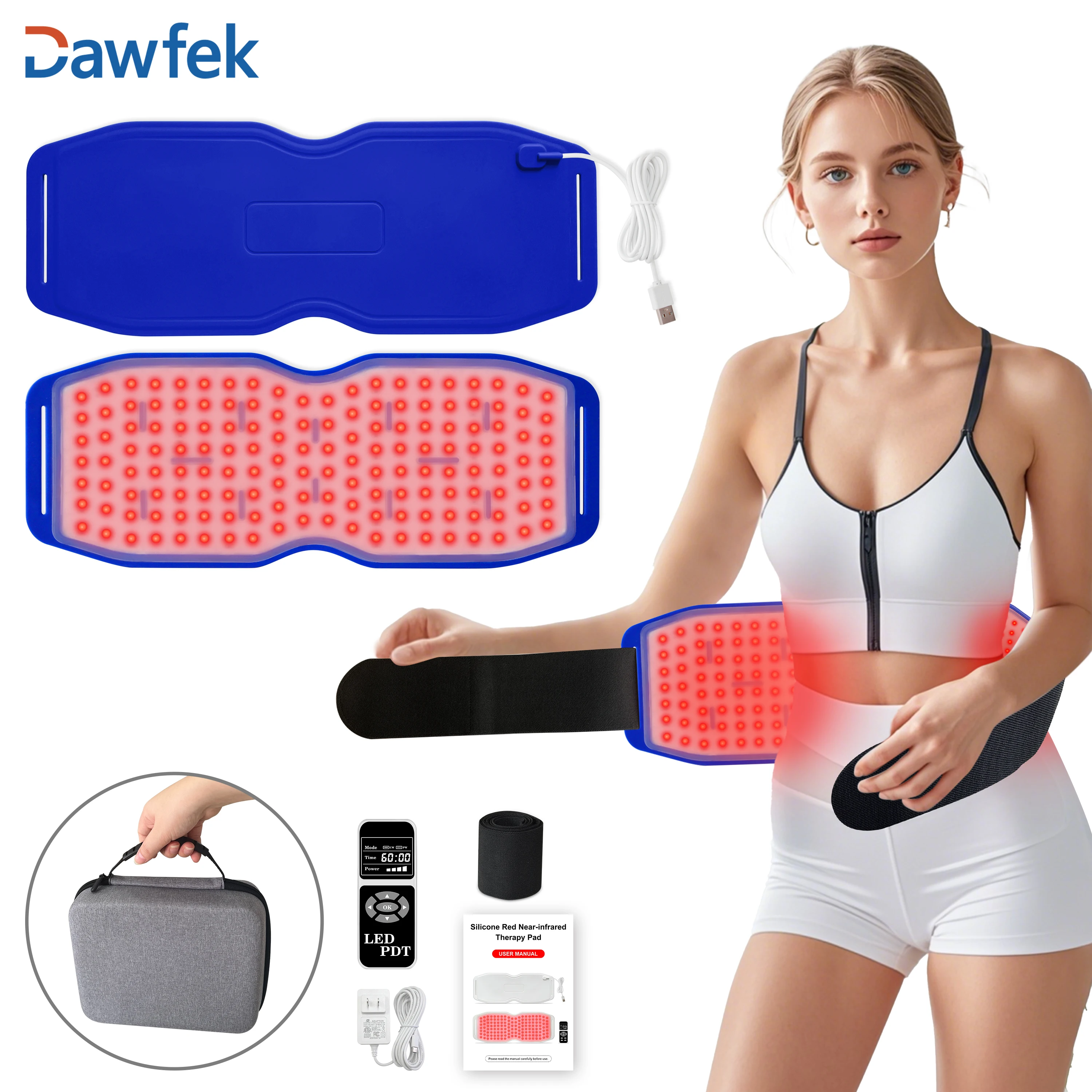 

Dawfek 660nm/850nm/940nm Led Red Infrared Light Therapy Belt For Burning Fat Slimming Relieving Pain Full Body Relief Warm Pad