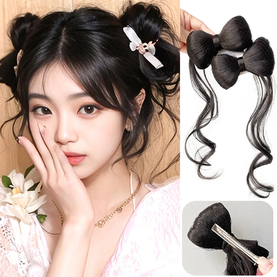 Ball-headed hair bun women's new fashion bow tassel hair accessories sweet antique simulation hair ring grip wig bag