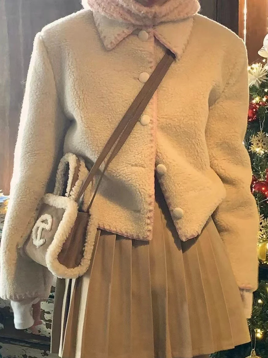 韓国風スレキュートカラーブロランファーコート レディースファッショナブルエイジディフュージングターンダウンカラーオールオーバーSディテール