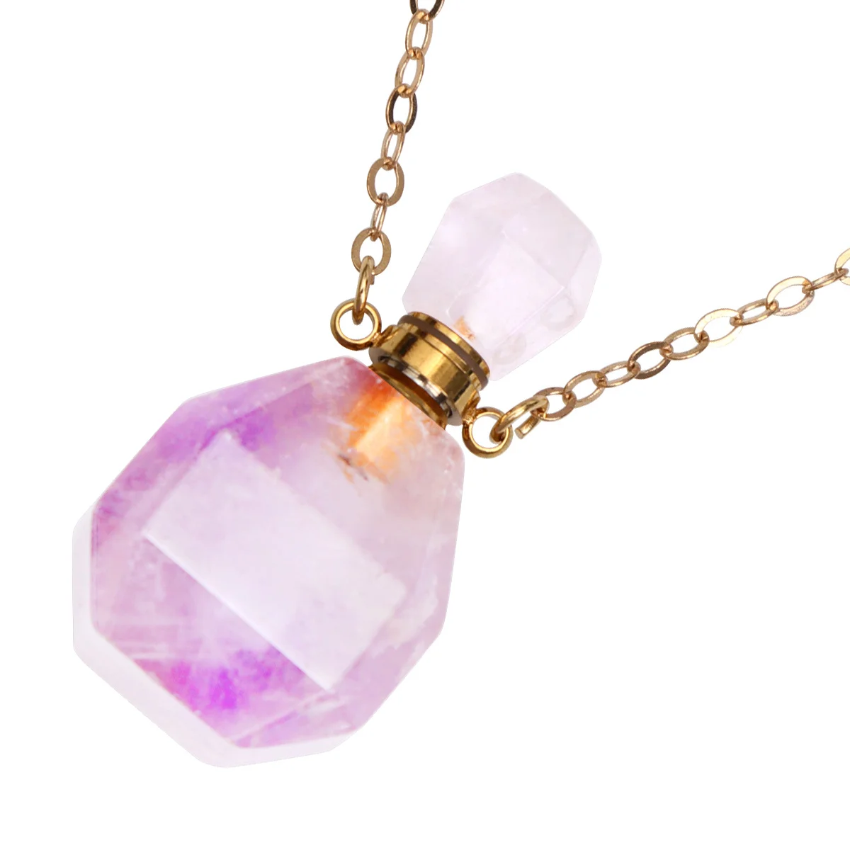 Natural Fluorite Wishing Bottle Pendant Purple Crystal Perfume Container For Aromatherapy Jewelry Women Hanging Necklace