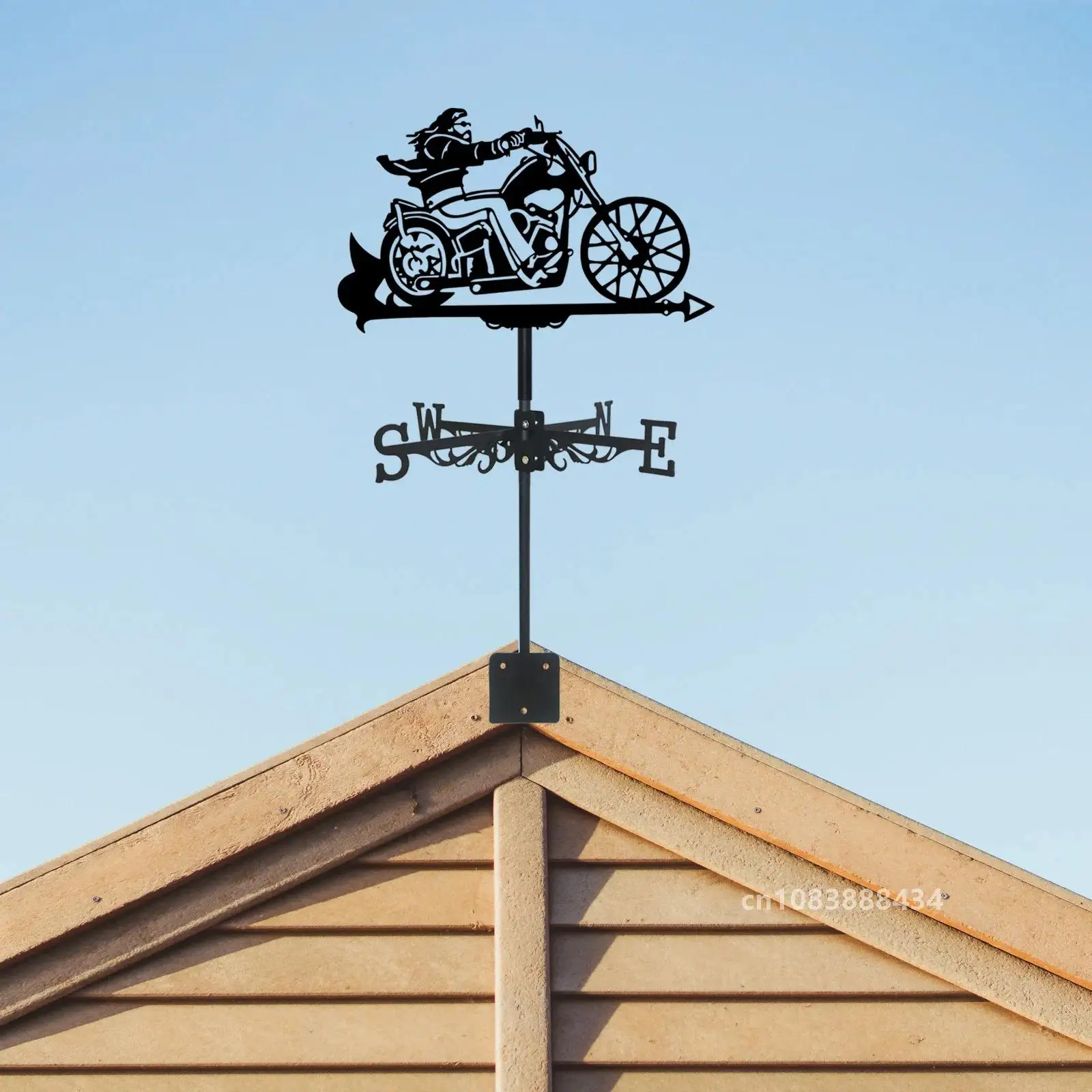 Motorcycle Weathervane Silhouette Art Black Metal Motorcyclist Wind Vane Outdoors Decorations Garden For Roof Yard Building