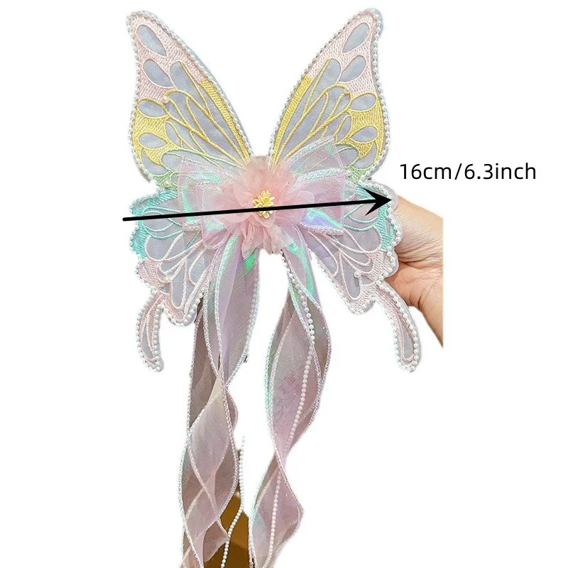 2025 New Cute Big Bow Princess Style Girl Woven Hair Strap Hair Clip and Long Tail Metal Spring Buckle Hair Clip