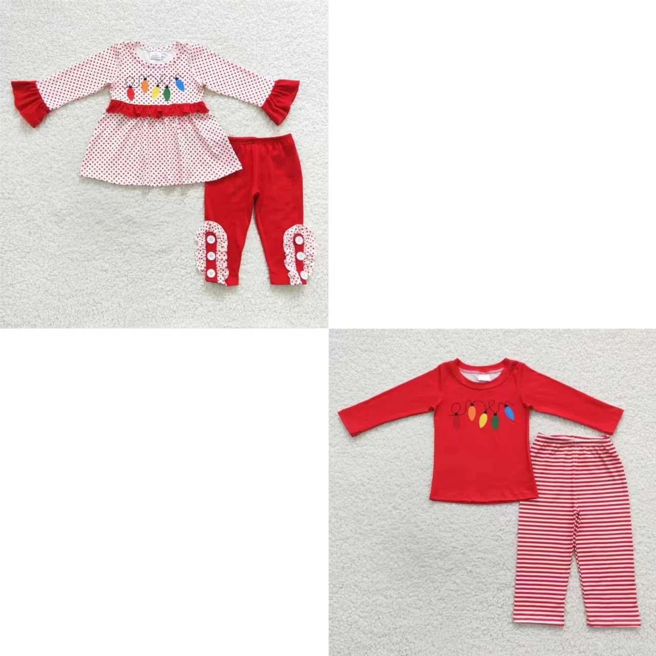 

Kids Christmas Red Sleepwear Clothes Children Long Sleeves Lights Shirt Set Pants Outfit Matching Boy Girl Pajamas Night-clothes