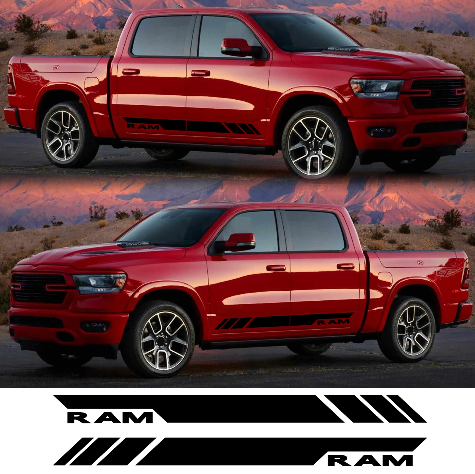 

2PCS Car Stickers Apply for Dodge RAM 1500 2500 3500 Pickup Truck Decor Side Door Skirt Stripes Vinyl Decals Auto Accessories