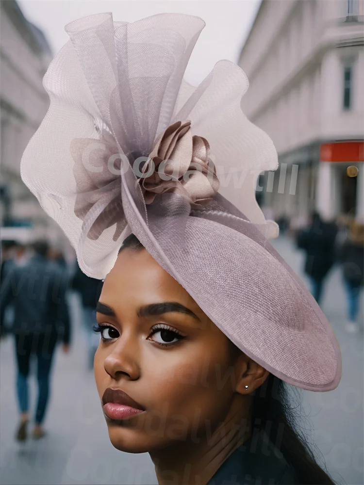 

Grey Flower Wedding Party Tea Fascinator Ladies Mesh Hat Women Elegant Race Derby Pillbox Fascinator Hair Accessories Headband