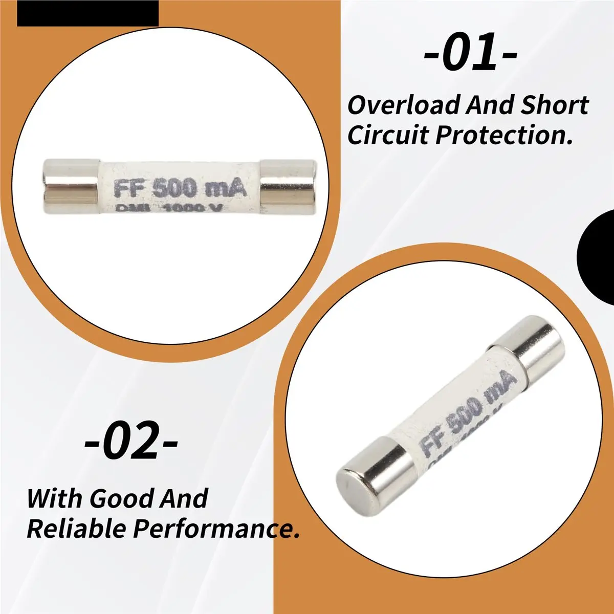 #91L 1000V 500MA 10Pcs Practical White Ceramic Fuse for Multimeter,Ceramic Fuse,(Metal+ceramic)