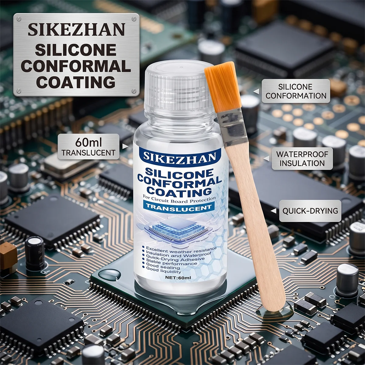 Waterproof Silicone Conformal Coating with Brush, Anti-Corrosion Circuit Board Protection Lacquer for Electronics Repair